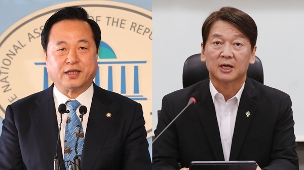 왼쪽부터 더불어민주당 김두관 의원, 안철수 국민의당 대표 ⓒ뉴시스