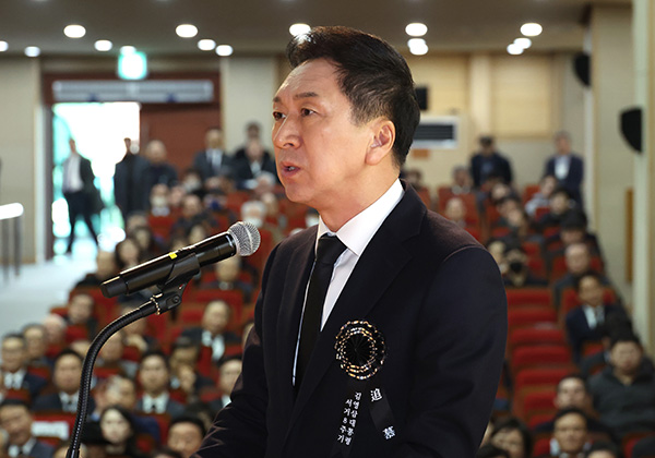 김기현 국민의힘 대표는 추모사에서 YS의 개혁과 통합 정신을 계승 발전시켜나가겠다고 말하고 있다.ⓒ시사오늘 권희정 기자
