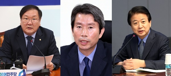 민주당 원내대표 경선 후보로 나선 김태년·이인영·노웅래 의원(왼쪽부터) ⓒ뉴시스