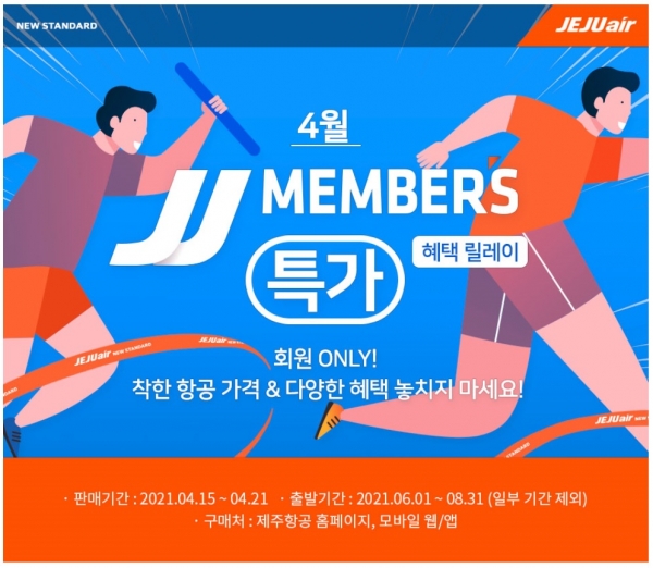 제주항공은 이날부터 21일까지 회원들을 대상으로 초특가 할인 이벤트 ‘JJ멤버스 특가’를 진행한다고 15일 밝혔다. ⓒ제주항공