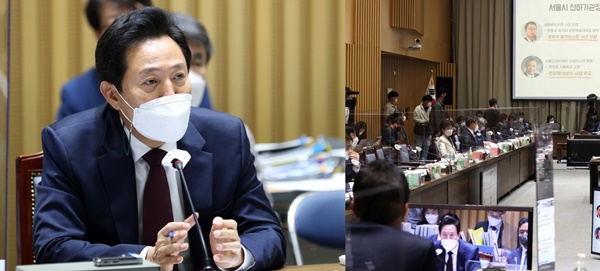 오세훈 서울시장이 19일 서울시에 열린 국정감사에 출석해 의원들의 질의에 답하고 있다. ⓒ연합뉴스(국회사진단)